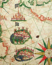 Las ciudades de Marsella y Génova con sus puertos, de un atlas náutico, 1651 (detalle)